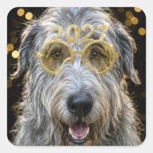 Nieuwjaar 2027 Ierse Wolfshond Vierkante Sticker