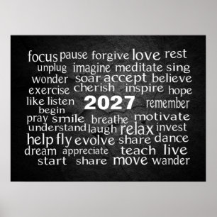 Nieuwjaar 2027 Woordwolk Op Zwarte Rots Poster
