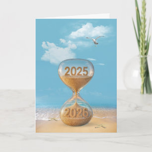 Nieuwjaar 2027 Zandloper Op het Strand Feestdagen Kaart