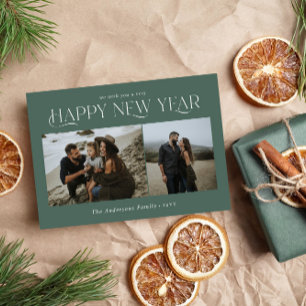 Nieuwjaar 2 foto waterverf botanische salie groen feestdagenkaart