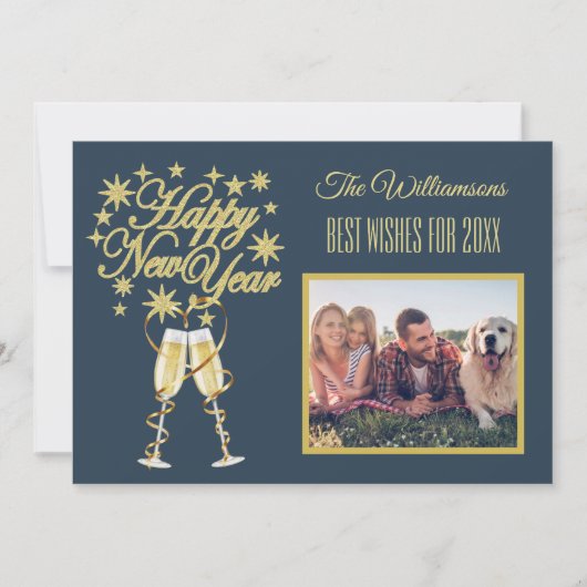 Nieuwjaar 4 Multi-Photo Collage Front Back Kaart (Voorkant)