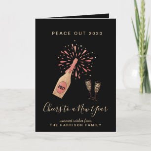 Nieuwjaar Champagne Peace Out 2020 Gold Black Feestdagen Kaart
