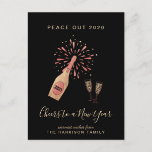 Nieuwjaar Champagne Peace Out 2020 Gold Black Feestdagenkaart