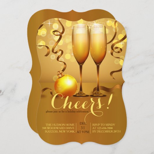 Nieuwjaar Champagne Toast uitnodiging (Voorkant / Achterkant)