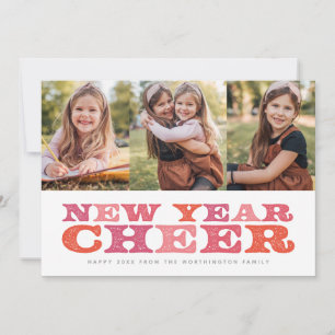 Nieuwjaar Cheer drie fotokleurige feestkaart Feestdagenkaart