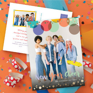 Nieuwjaar Cheer Kleurrijke & Leuke Confetti Stippe Feestdagenkaart