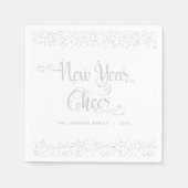 Nieuwjaar Cheer Zilver Glitter Witte Sneeuwvlok Na Servet (Voorkant)