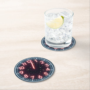 Nieuwjaar Confetti op Midnight Neon Clock Ronde Kartonnen Onderzetter