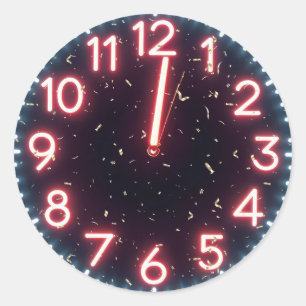 Nieuwjaar Confetti op Midnight Neon Clock Ronde Sticker