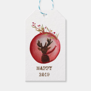 Nieuwjaar Custom Gift waterverf Herten Labels Cadeaulabel