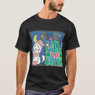 Nieuwjaar Cutie Cat on Window met Fireworks Backgr T-shirt
