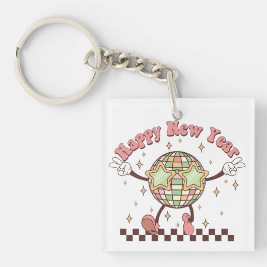 Nieuwjaar Disco Ball Gelukkig Nieuwjaar Retro Sleutelhanger (Voorkant)