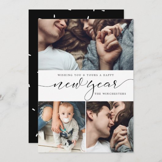 Nieuwjaar Drie de Nieuwjaarskaart van de Collage Feestdagenkaart (Voorkant / Achterkant)