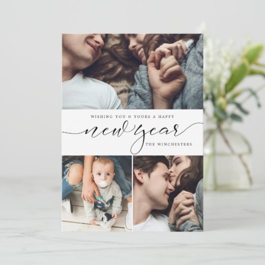 Nieuwjaar Drie de Nieuwjaarskaart van de Collage Feestdagenkaart (Staand voorkant)