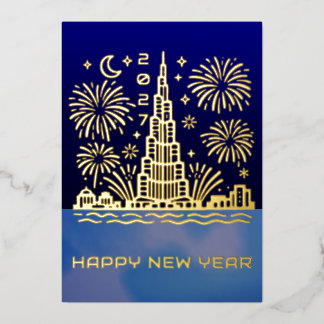 Nieuwjaar Dubaï-Vuurwerk 2027 Goud Folie Feestdagenkaart