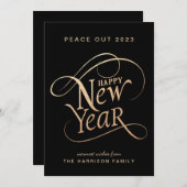 Nieuwjaar Elegant Peace Out 2022 Black Gold Feestdagenkaart (Voorkant / Achterkant)