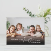 Nieuwjaar Elegant Script Foto Feestdagenkaart (Staand voorkant)