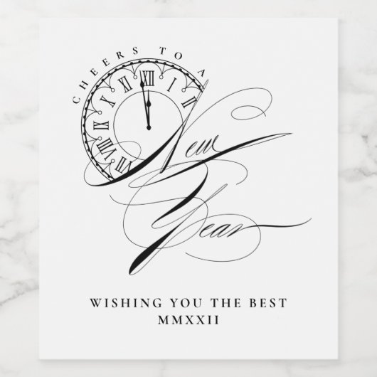 Nieuwjaar Elegant zwart-wit Wijn Etiket (Enkel label)