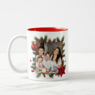 NIEUWJAAR Frame met Rode Ster Foto Familie 2026 Tweekleurige Koffiemok