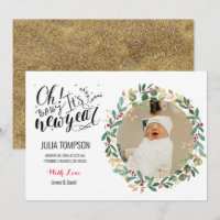 Nieuwjaar Gold Floral Green Baby Geboorte Aankondi