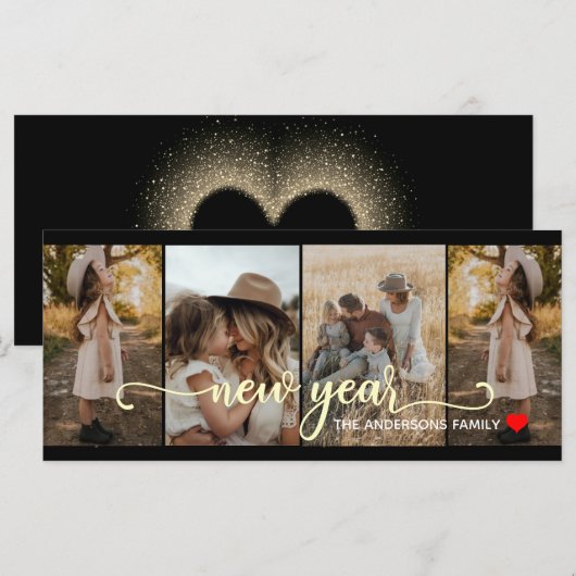Nieuwjaar | Goud zwart | 4 Fotokaart (Voorkant / Achterkant)