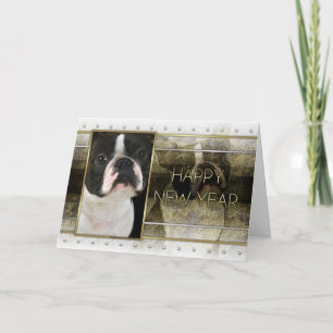 Nieuwjaar - Gouden Elegantie - Boston Terrier Feestdagen Kaart
