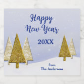 Nieuwjaar gouden en witte kerstbomen sparkling wijnetiket (Enkel label)