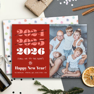 Nieuwjaar grappige 3e keer een Charm Modern Red Fo Feestdagenkaart