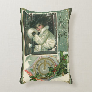  Nieuwjaar Groeten, Victoriaans Meisje Venster Accent Kussen