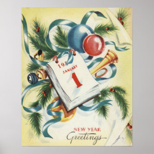  nieuwjaar - Groetings - kaart - Poster Circa 1950