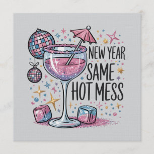 Nieuwjaar Hot Mess Grappig Drinken Martini Alcohol Kaart