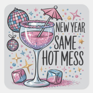 Nieuwjaar Hot Mess Grappig Drinken Martini Alcohol Vierkante Sticker