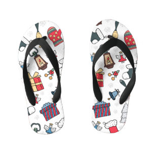 Nieuwjaar: Kerstvakantie patroon. Kinder Teenslippers