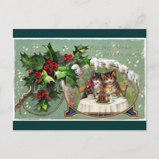 Nieuwjaar Kittens vieren Feestdagenkaart (Voorkant)
