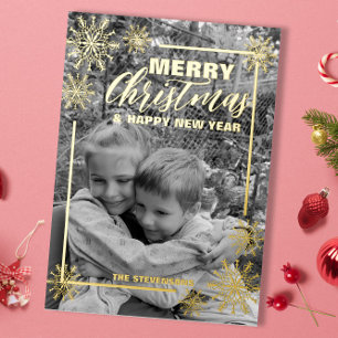 Nieuwjaar met zwarte en witte foto's folie feestdagenkaart
