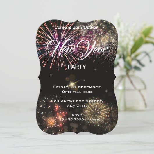 Nieuwjaar Party Invitation bewerkbare Kaart (Staand voorkant)