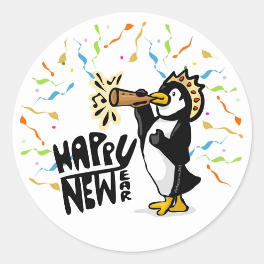 Nieuwjaar Penguin Ronde Sticker (Voorkant)