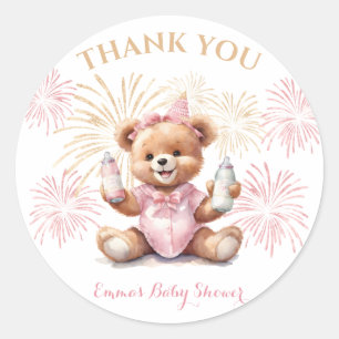 Nieuwjaar Roze Beer Meisje Baby shower Sticker
