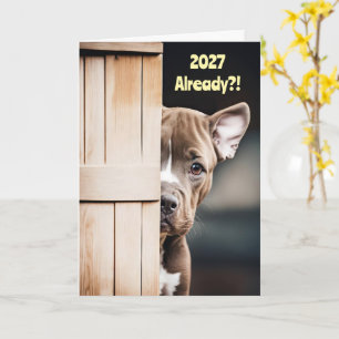 Nieuwjaar Schattig Grappig 2027 Pitbull Puppyd deu Kaart