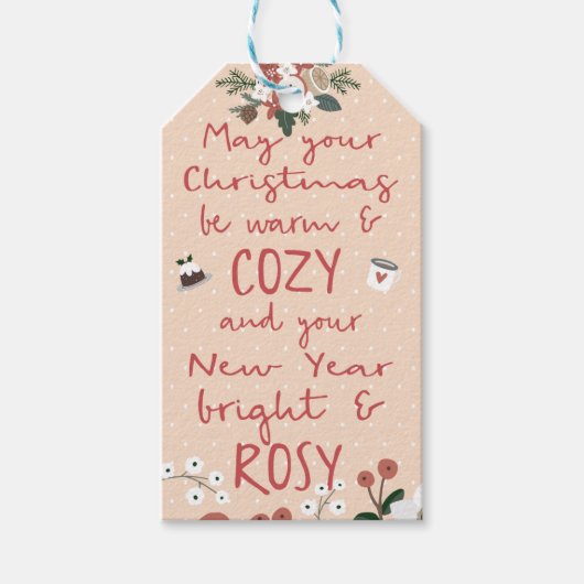 Nieuwjaar van Cozy Kerstrosy Cadeaulabel (Voorkant)