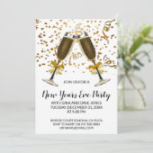 Nieuwjaar van de Champagne Glasses en Gold Confett Kaart (Staand voorkant)