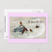 Nieuwjaar van Robins en Pitcher Feestdagenkaart (Voorkant / Achterkant)