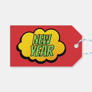 Nieuwjaar van stripstijl Retro Cadeaulabel