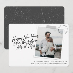 Nieuwjaar Verloving Bewaar de datumfoto Feestdagenkaart