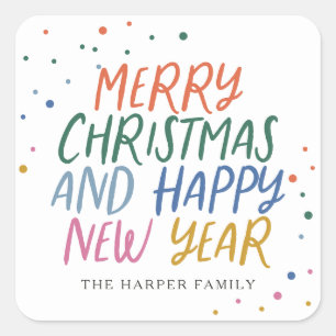 Nieuwjaar vrolijk kleurrijk kerstfeest vierkante sticker