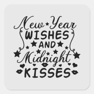 Nieuwjaar wenst middernacht kisses vierkante sticker