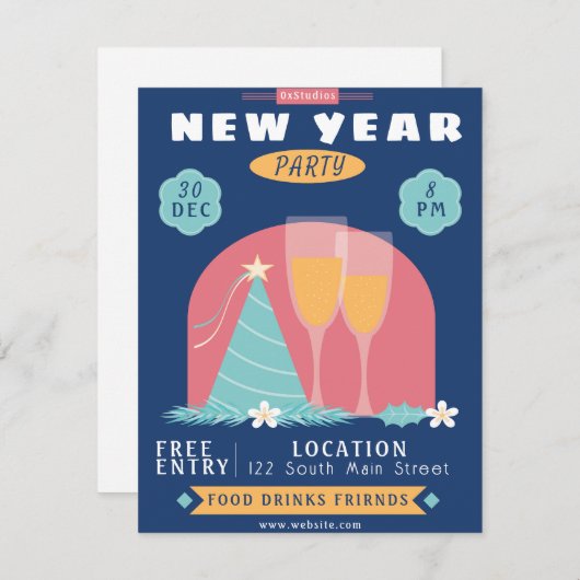 Nieuwjaars Bash uitnodiging (Voorkant / Achterkant)