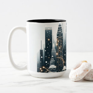 Nieuwjaars Kerst Elegantie - Aanpasbare Kerstkaart Tweekleurige Koffiemok
