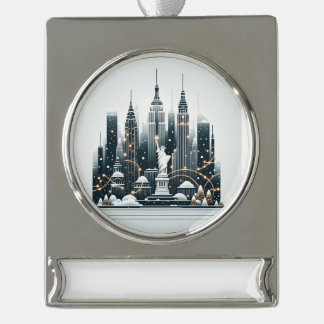 Nieuwjaars Kerst Elegantie - Aanpasbare Kerstkaart Verzilverd Banner Ornament