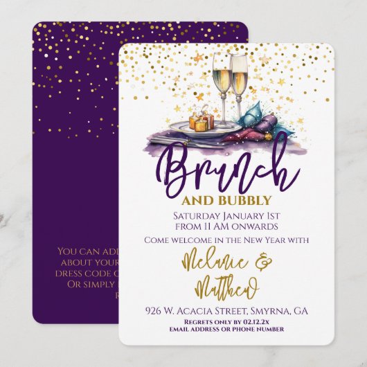 Nieuwjaarsbrunch en bubbels kaart (Voorkant / Achterkant)